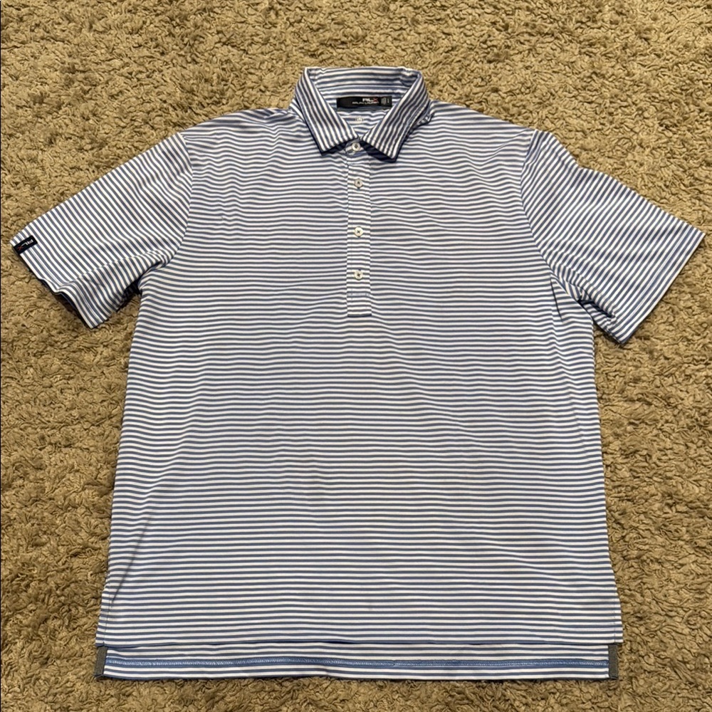 RLX Ralph Lauren Men’s Blue & White Striped Golf Polo Shirt Large